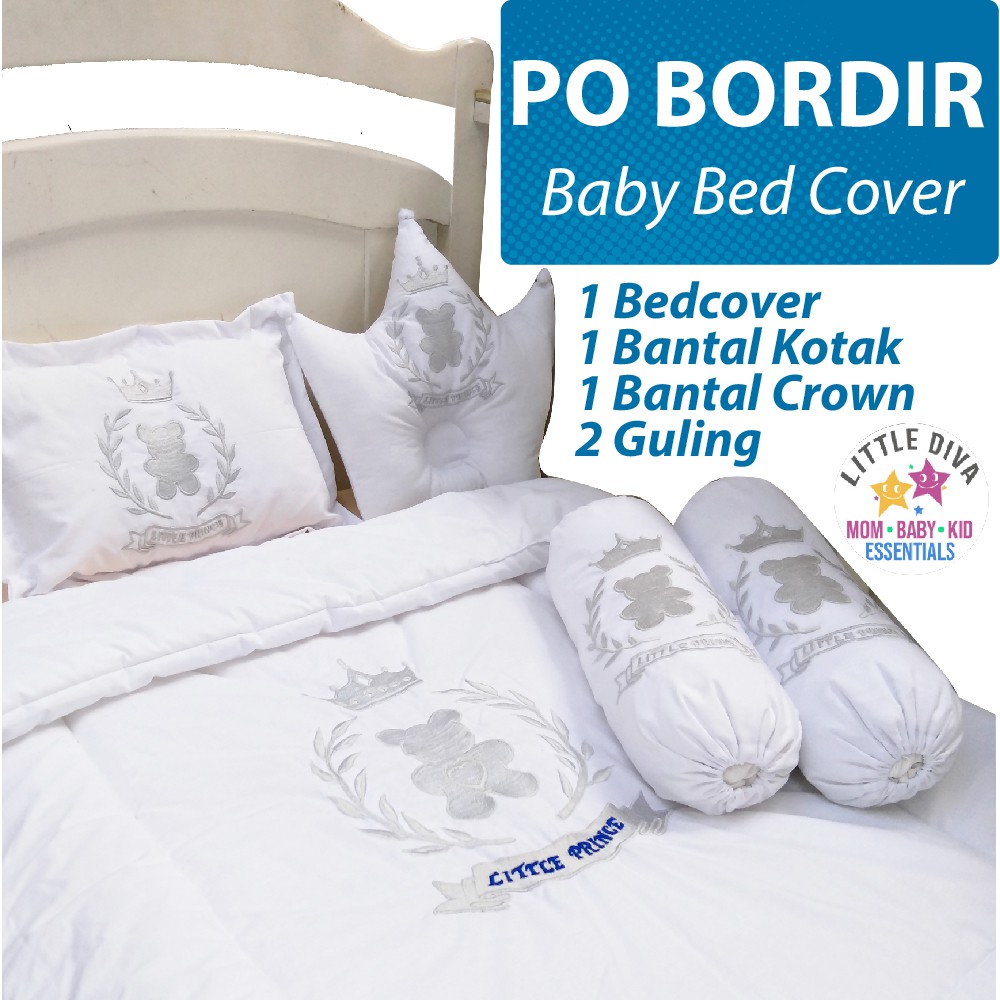 PO Bordir - Preorder bordir Baby Bed Set Bedcover Selimut Bantal Cover Crown Bedset Akachan Tidur bb