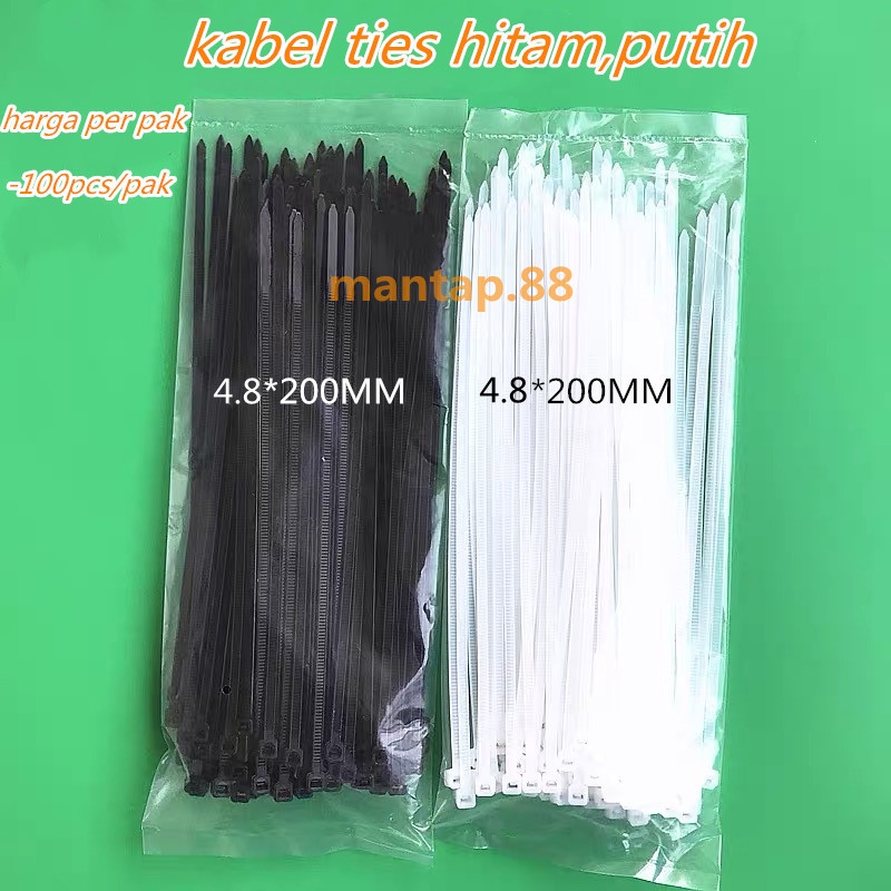 

kabel ties/kabel tis/cable ties 4.8*200/250/300/400MM (20cm/25cm/30cm/40cm) hitam/putih isi 100PCS