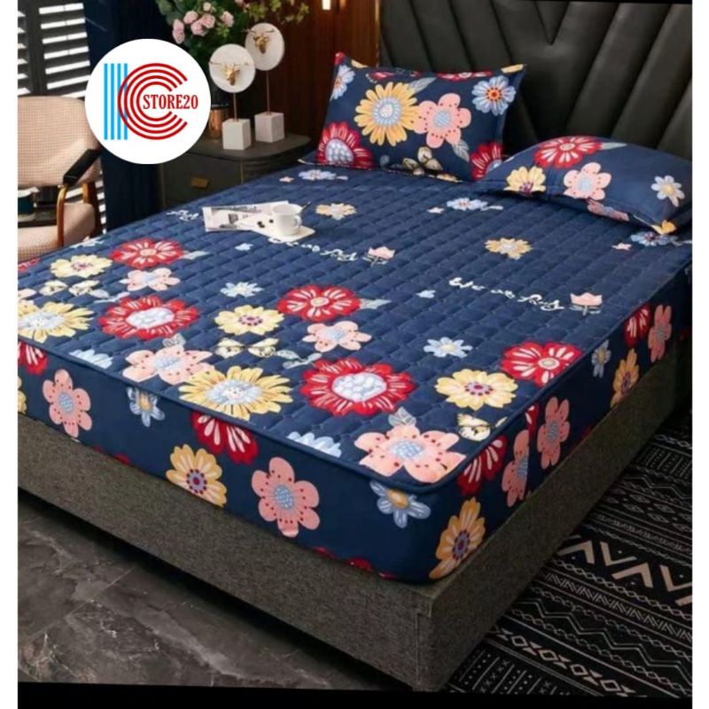 Sprei Waterproof / Sprei Protector bermotif / Sprei anti air ukuran 180x200CM dan 160x200CM-180 Biru Matahari
