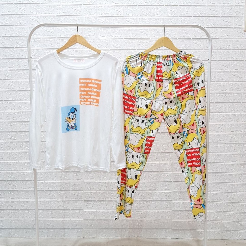 3525 kaos pajamas long donald face one set import big baju tidur