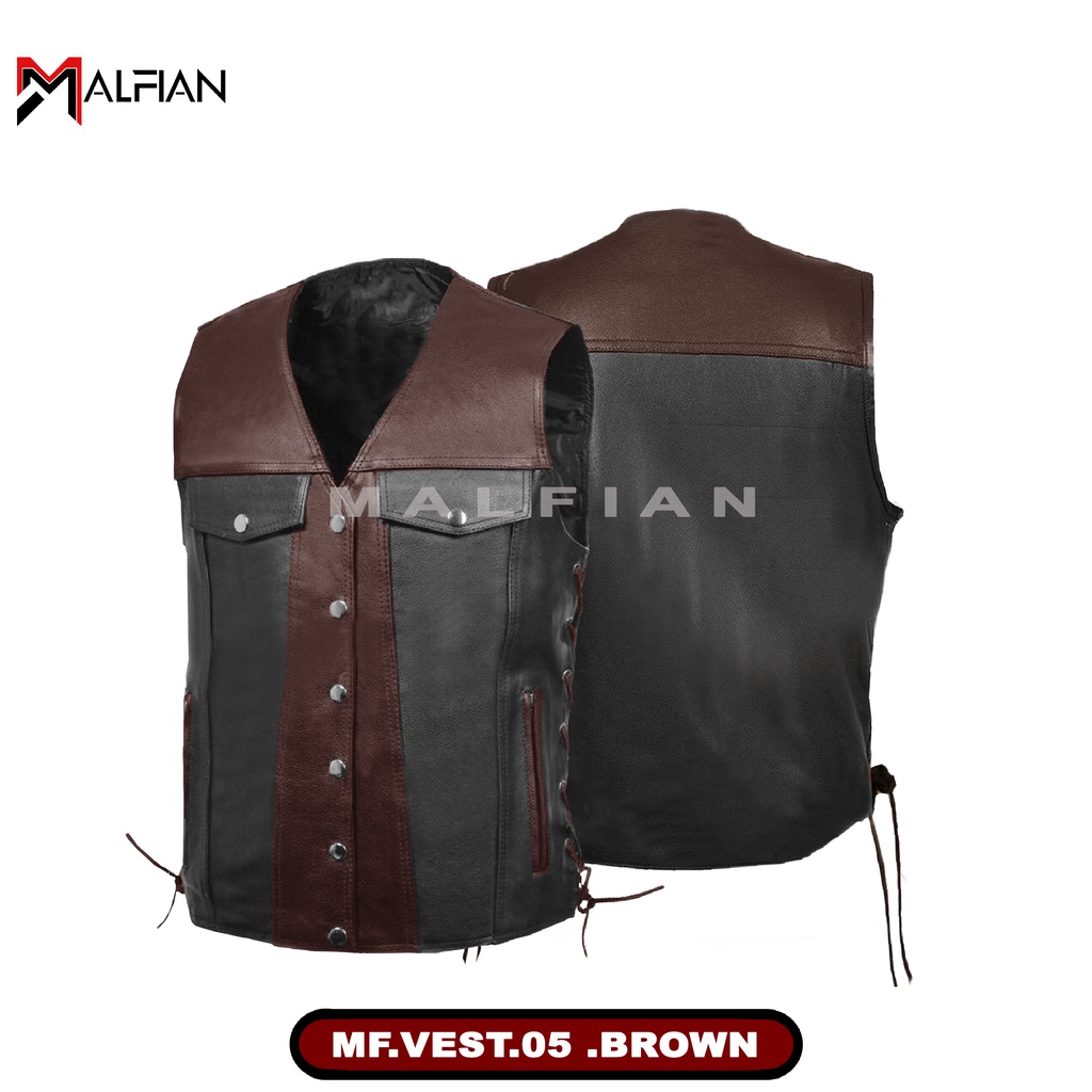 Rompi Kulit Pria Motor Vest Kulit Sintetis Rompi Kulit Riding MF.VEST.05