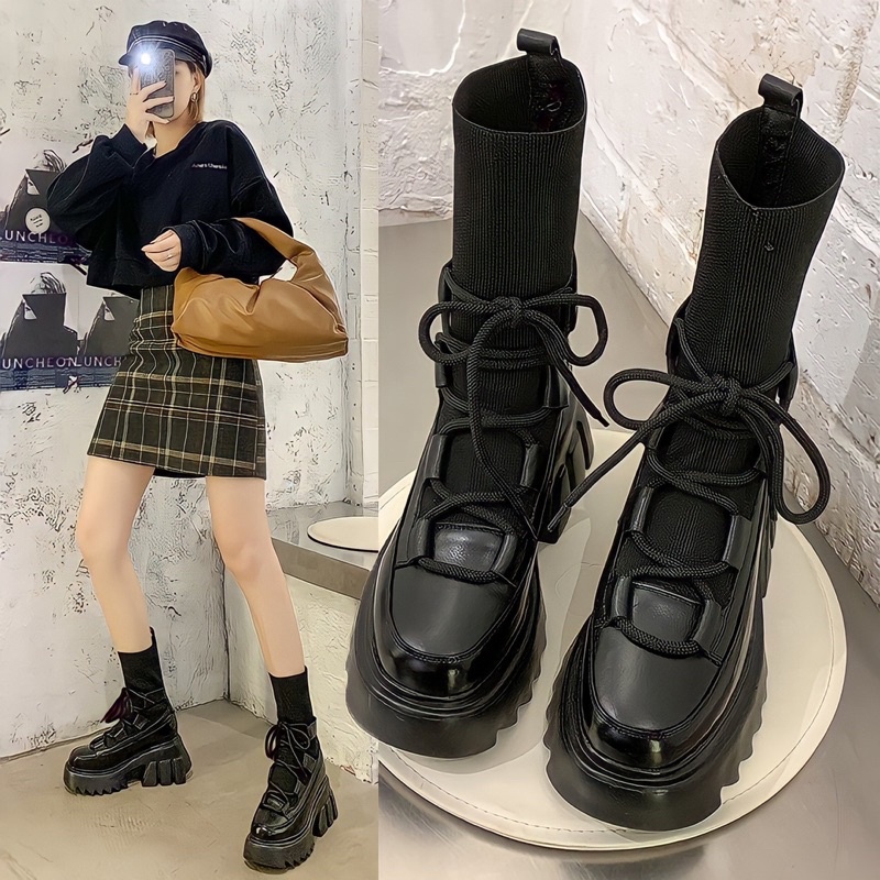 Boots import wanita fashion bella korea style sepatu cewek mid calf boot autumn winter