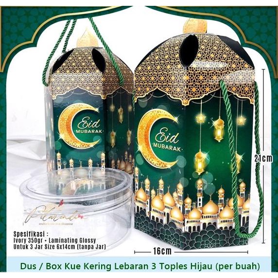 

ALB-248 : Dus / Box Kue Kering Lebaran 3 Toples Hijau (per buah) pitar33 Ayo Beli