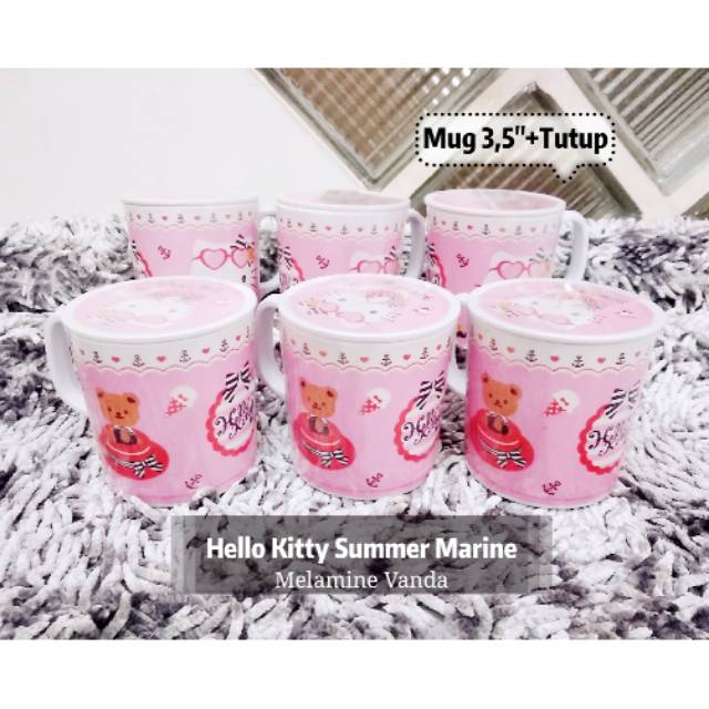 Mug Tutup 3,5" Hello kitty Summer Marine Melamine Vanda