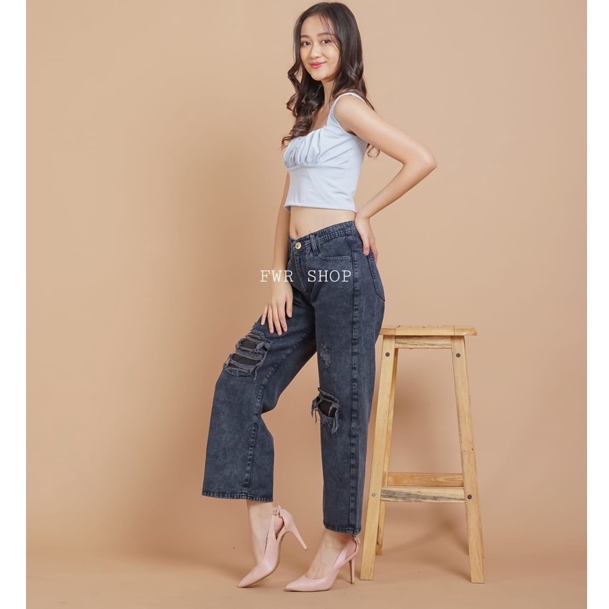 FWR - CELANA KULOT JEANS  RIPPED FURING 11398