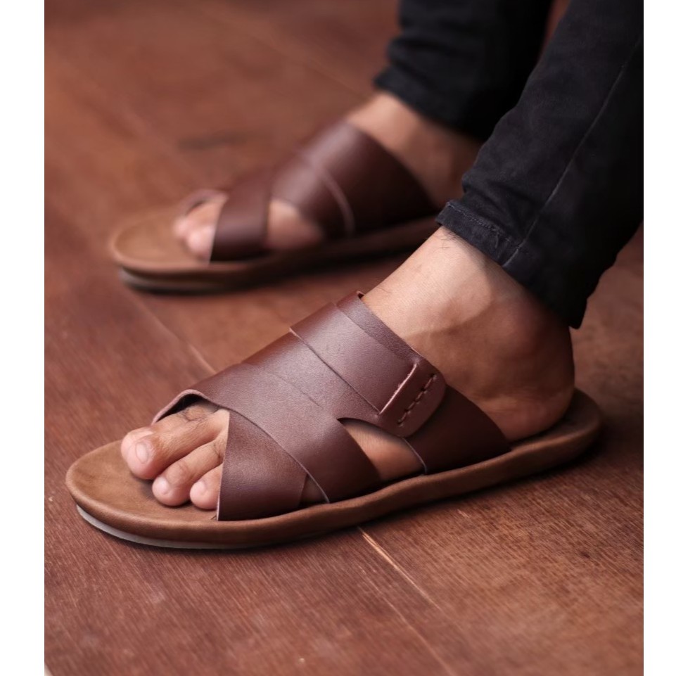 BUILD|Sandal Casual Selop Pria Kulit Asli Original Fashion Trendy Laki Laki