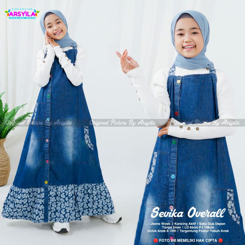 sevika jumsuit anak perempuan jeans wash - baju kodok anak tanggung remaja - overall anak usia 8-10t