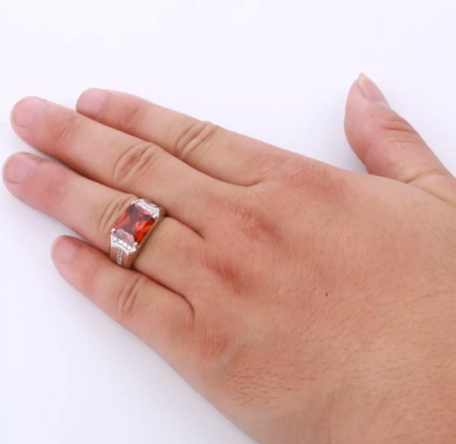 Cincin Pria Perak Akik Rubi Merah Red Ruby Cutting Mewah Modern Minimalis Kantoran