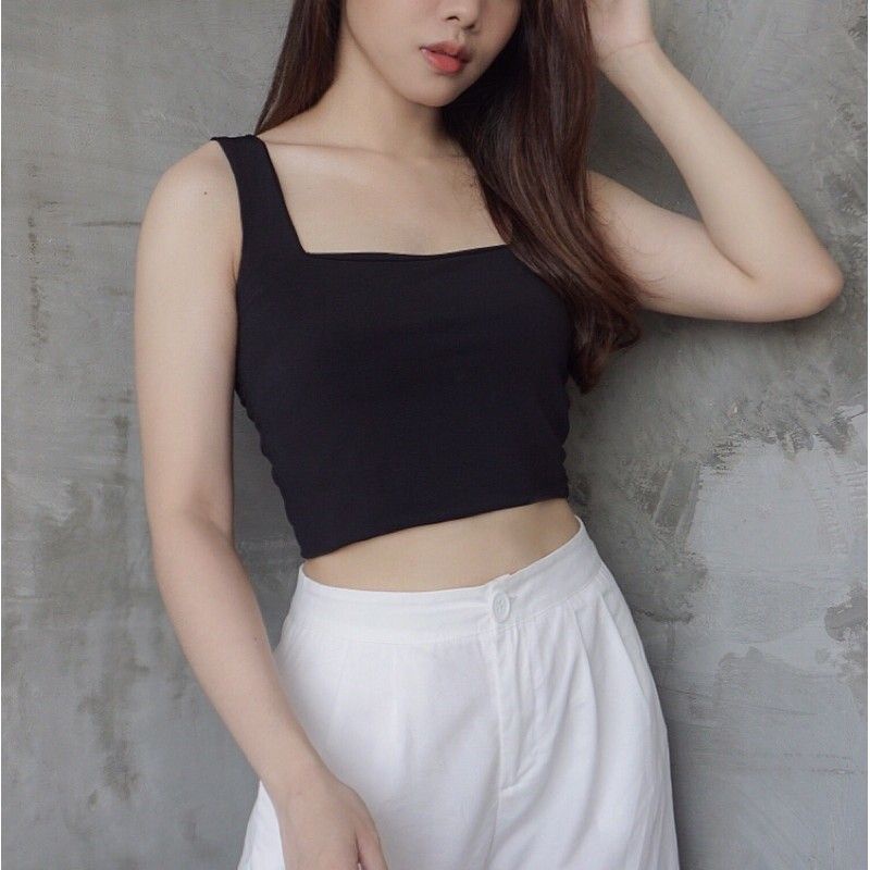 Crop Square tank Top Basic Double Layer Jersey Korea Premium / atasan crop