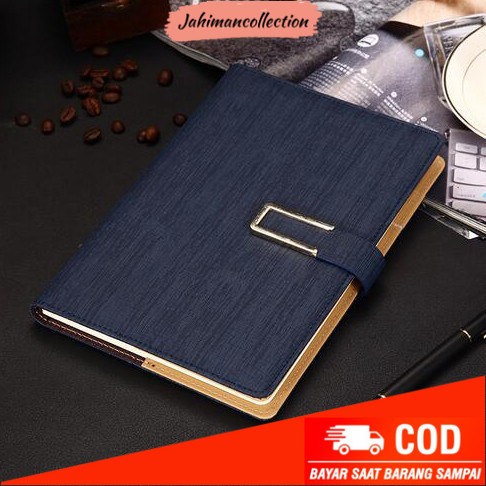 

✨ BISA COD ✨ Buku Catatan Kerja A5 Cover Kulit Notebook Planner Book Clip Magnet - Navy