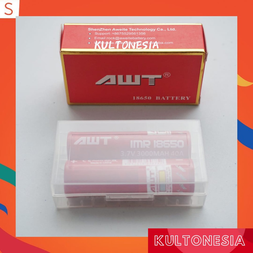 2pcs Baterai vape AWT 3000 mAH Baterai vapor 3.7V 3000MAH 40A