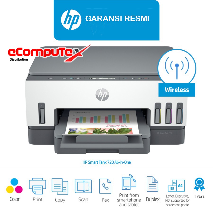 PRINTER HP SMART TANK 720 ALL   IN ONE WIRELESS DUPLEX/ HP   SMART TANK720 AIO PRINT   SCAN COPY WD