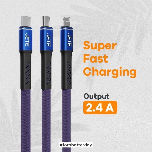 Kabel Data 3in1 JETE  CX7 Micro Type-C Lighting Super Fast Charging Output 2.4A Original