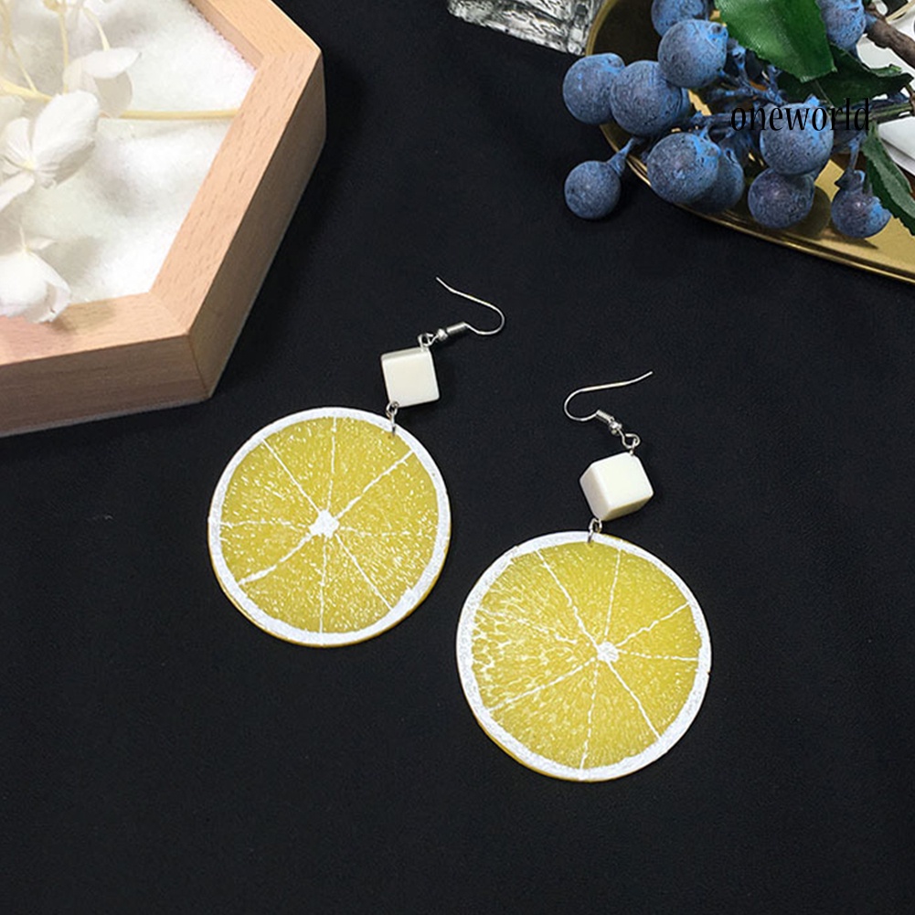 OW@ Lovely Lemon Orange Slice Hook Earrings Women Acrylic Fruit Jewelry Party Gift