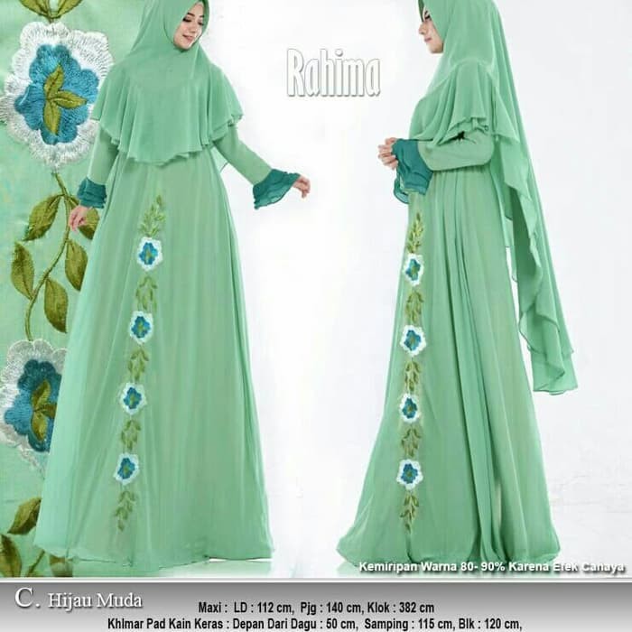 HIJAB 35368 C HIJAU MUDA RAHIMA MAXI cerruti premium berfuring. KHIMAR