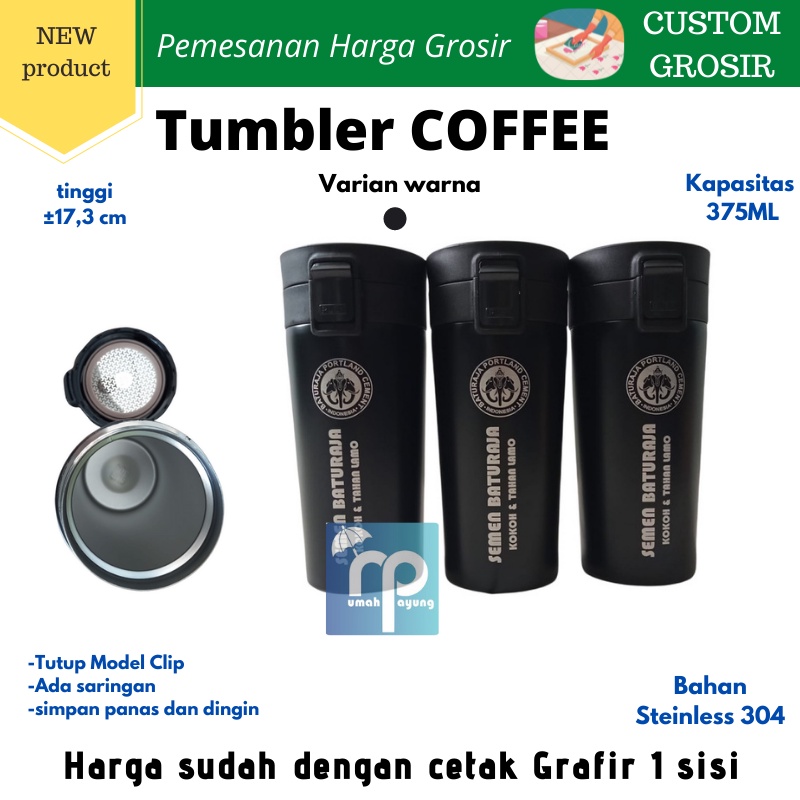 Jual Custom Grosir Tumbler Coffee Steinles 304 375ml Grafir Laser Nama Logo Souvenir Promosi 5533