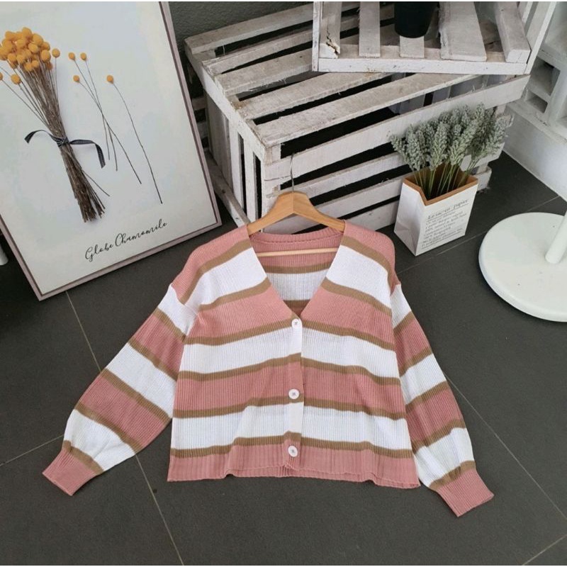 (COD) KOREAN CARDY CROP RAJUT KNITED/ CARDIGAN RAJUT MURAH/ CARDIGAN CROP RAJUT-Dusty pink