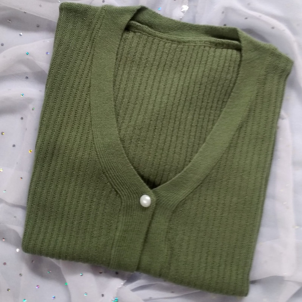 Cardigan rajut kancing mutiara RENAIRA 01-Mint
