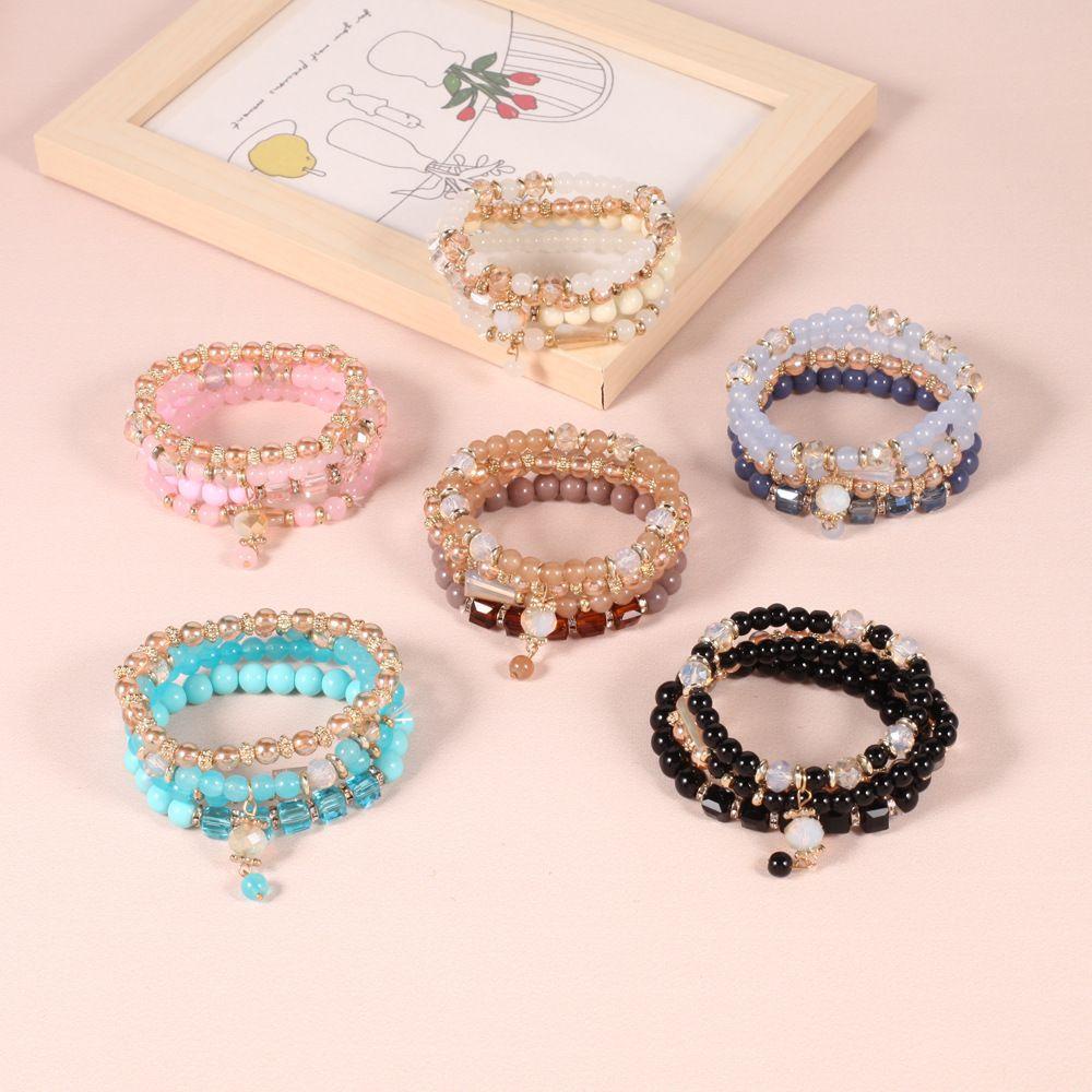 Preva 4pcs /set Gelang Perhiasan Hadiah Wanita Pantai Musim Panas Manik-Manik Kristal