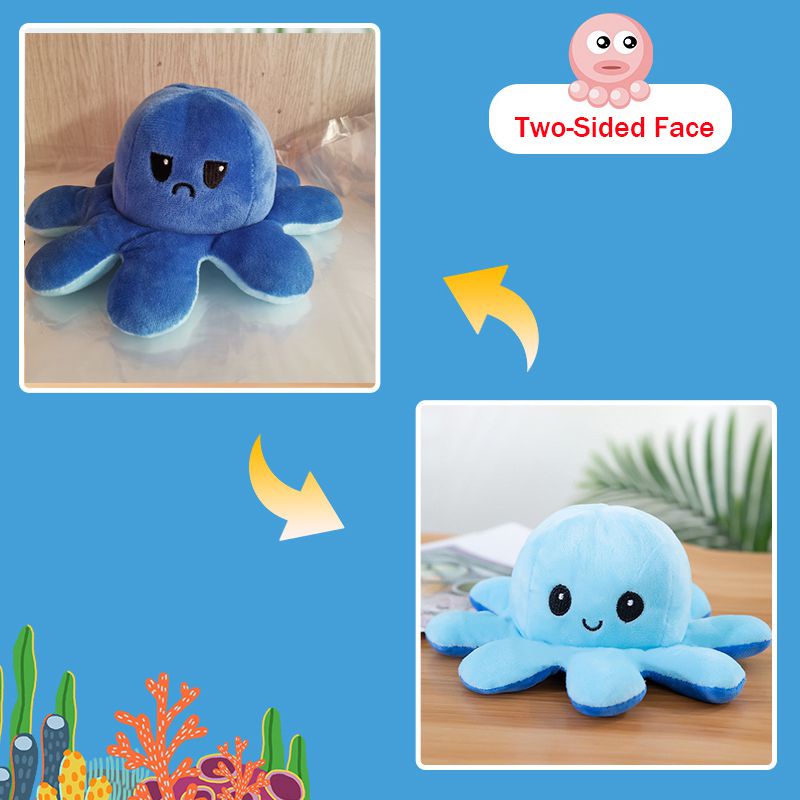 20/30/40cm Double-Sided Flip Reversible Octopus Plush Toy Marine Stuffed Doll