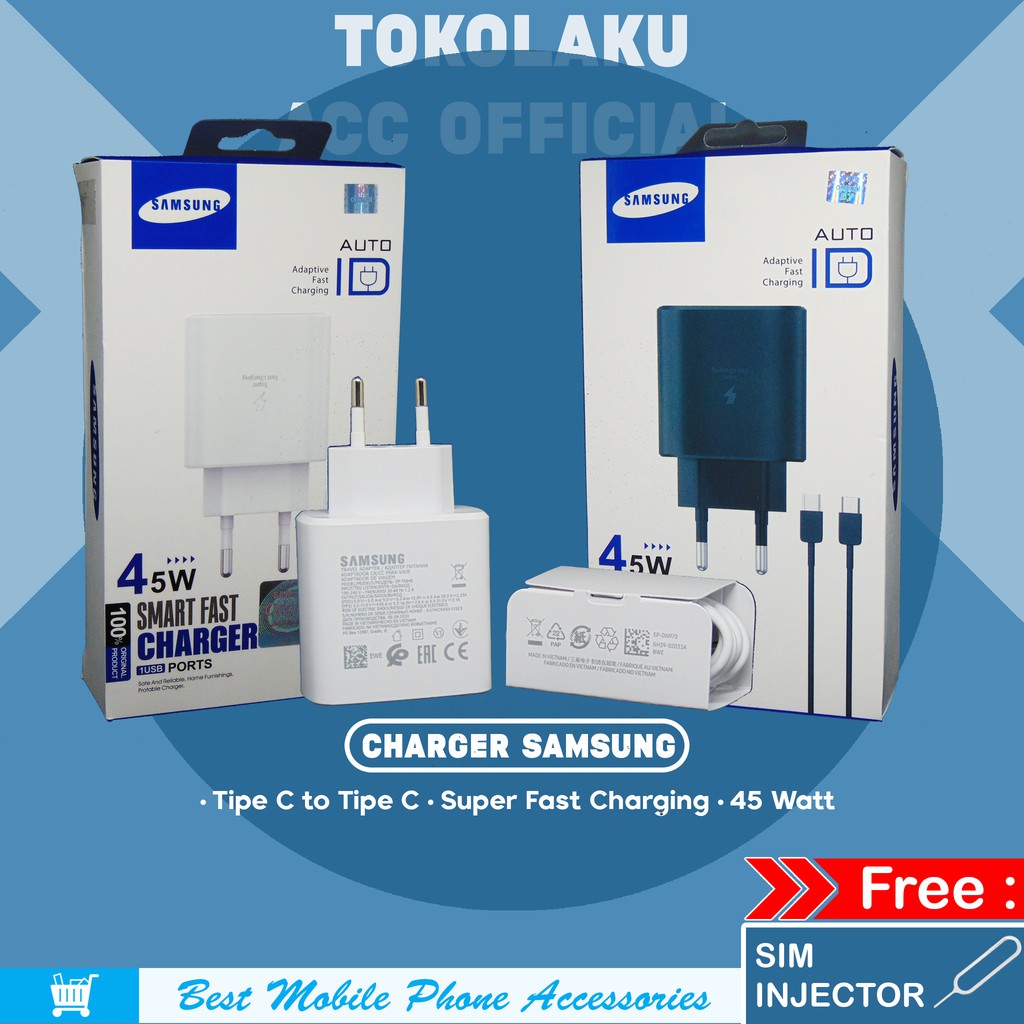 Charger Samsung 45 Watt Super Fast Charging Original Note 10 Note 10+ A70 A80 Casan Samsung Super Fa