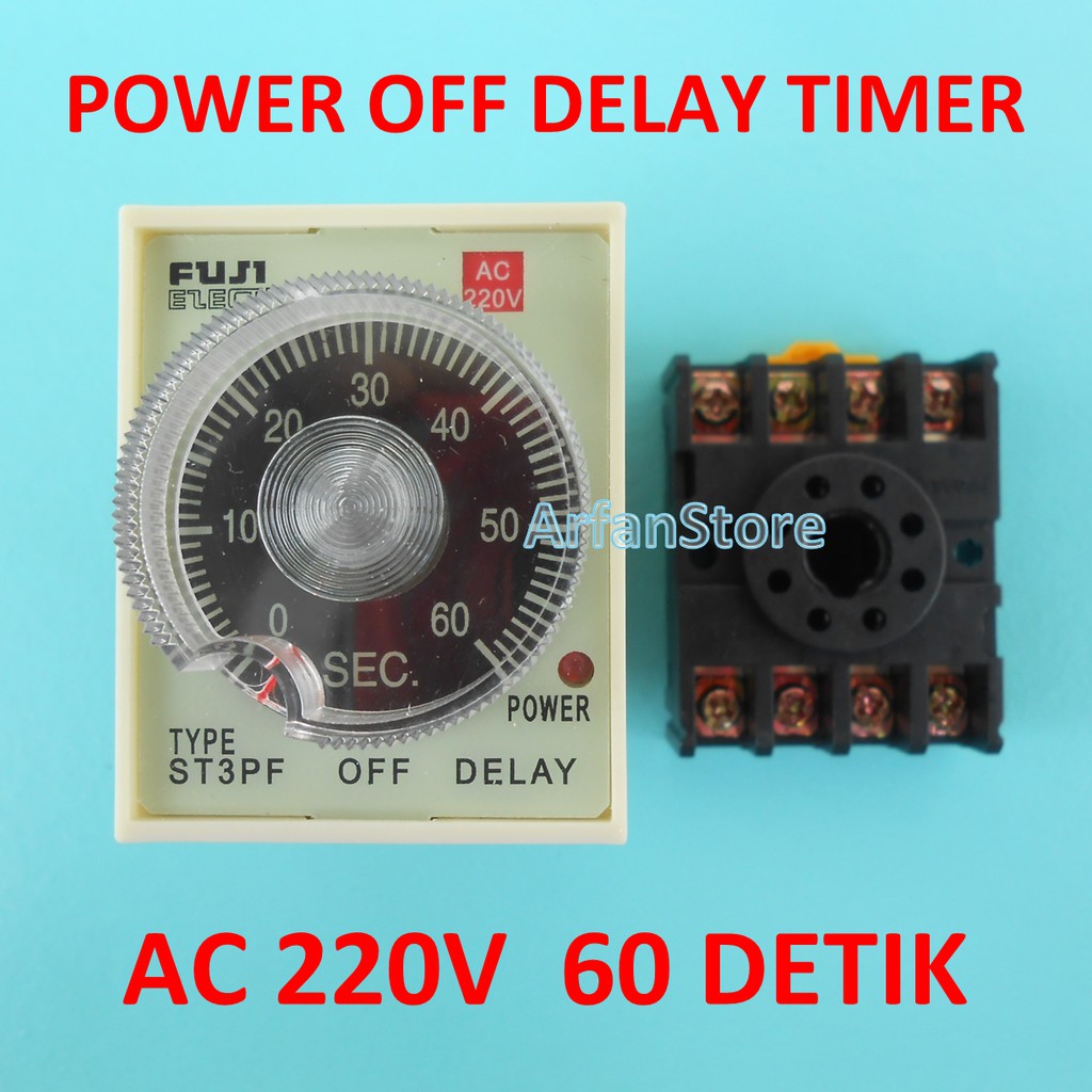 60 Detik Power OFF Delay Relay Timer TDR AC 220V ST3PF + Socket Base