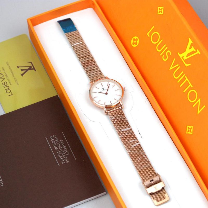 Jam Tangan Wanita LV Stainless Free Box dan Buku Jam Premium