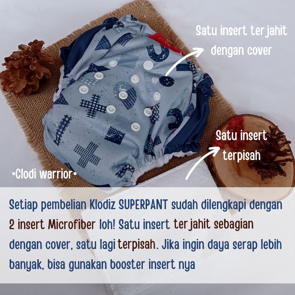 Klodiz Superpants Clodi Model Celana Praktis Insert Bisa Dikeluarkan Cepat Kering Popok Kain Cuci Ulang SNI