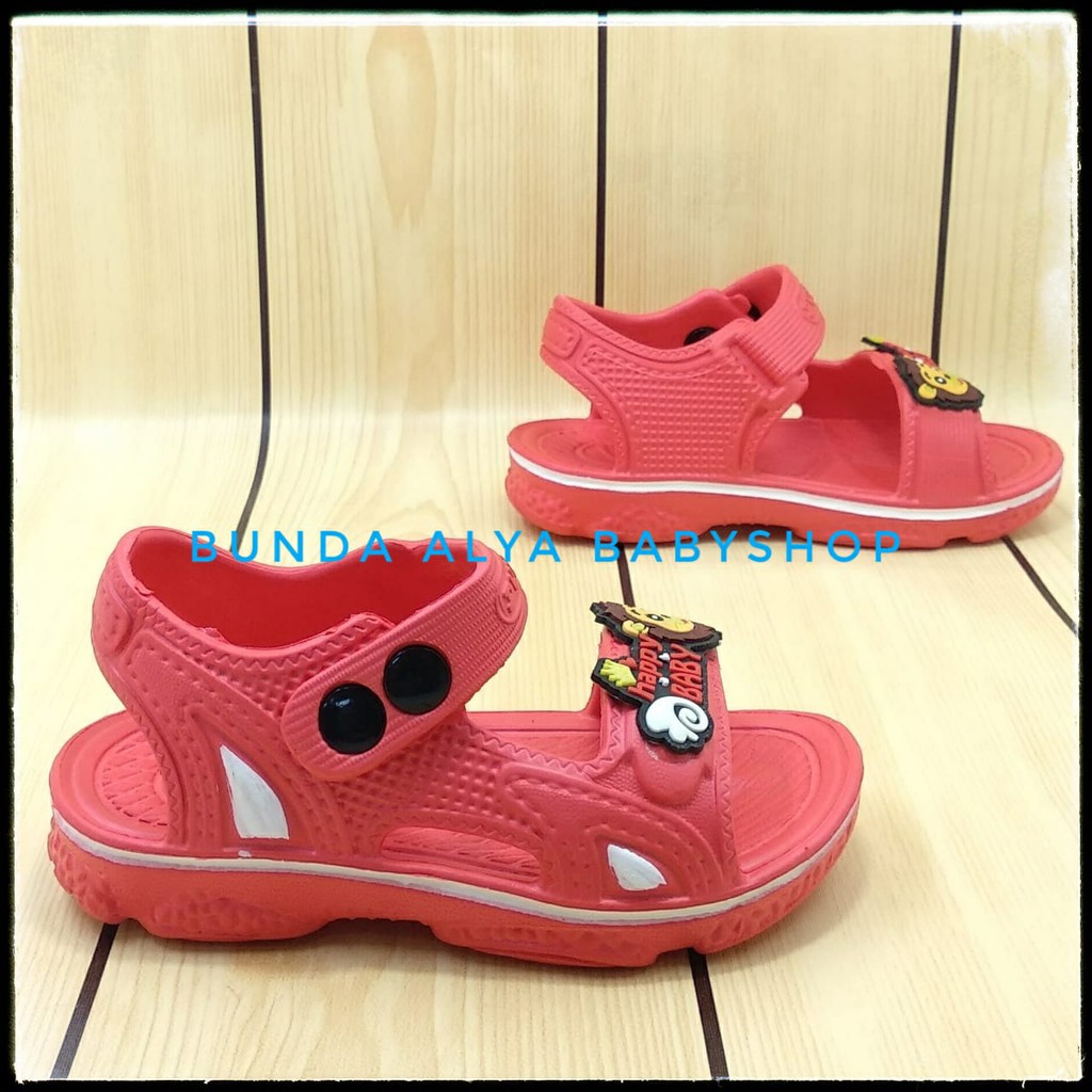 Sendal Anak Laki Laki Karet Usia 3 4 5 Tahun MERAH Elastis - Sepatu Sandal Anak Cowok Karet Animal Lion Anti Licin Size 24 - 29