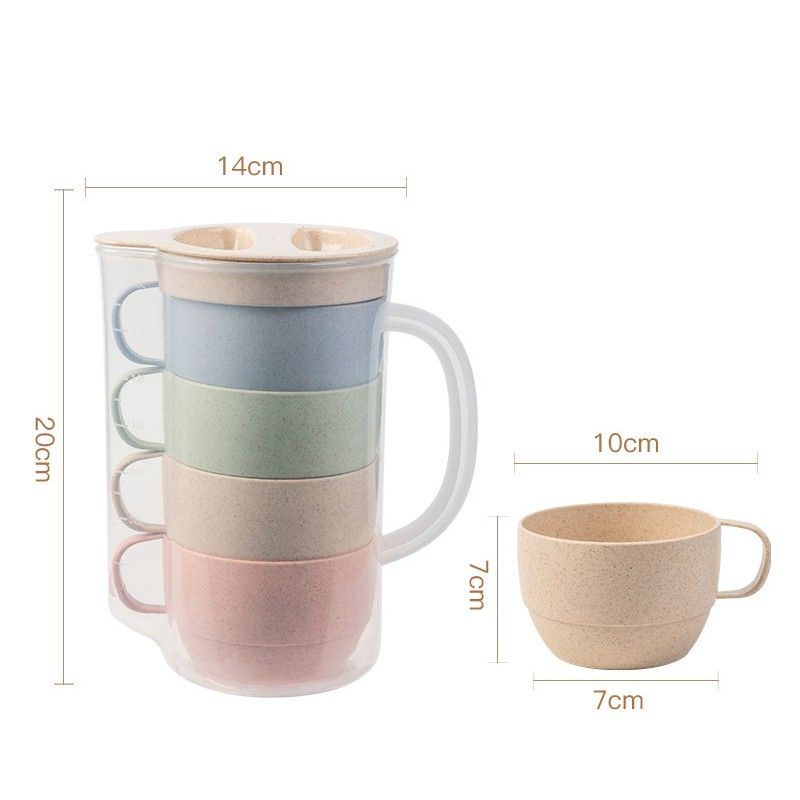 Set Teko / Pitcher dan Cangkir 4 pcs Gelas Teh Jus Wheat Straw