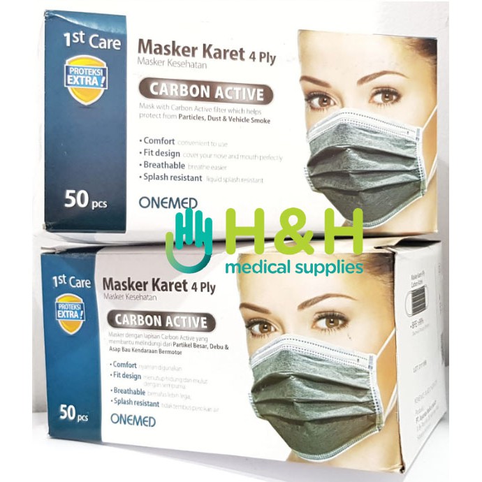 Masker Karet 4ply Carbon Active / Masker kesehatan / masker onemed medis / masker carbon onemed / masker 4ply onemed / Masker Carbon Aktif Onemed / masker medis carbon