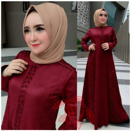 TERLARIS Ashanty Gown baju pesta Brokat Tabur mutiara velvet