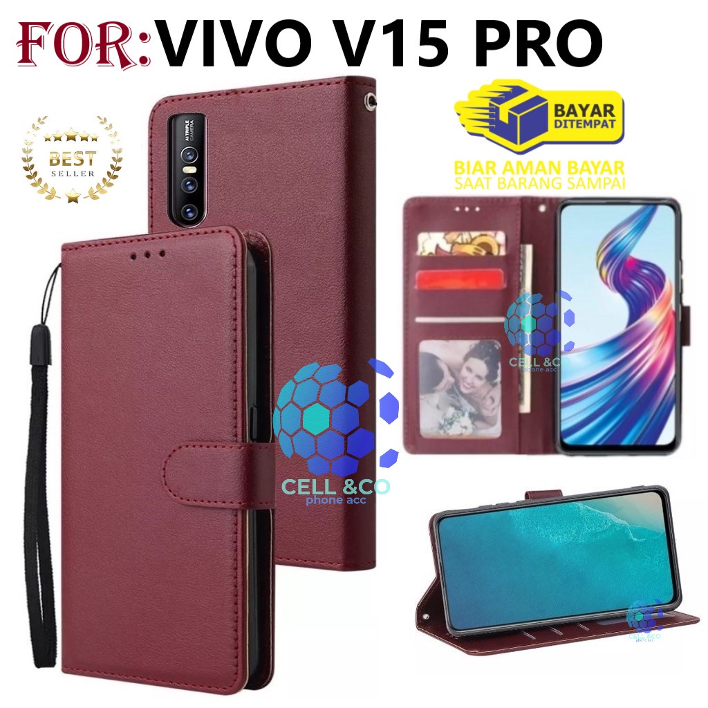 VIVO V15 PRO CASE FLIP LEATHER WALLET PREMIUM FLIP CASE BUKA TUTUP KESING HP CASING FLIP CASE WALLET VIVO V15 PRO