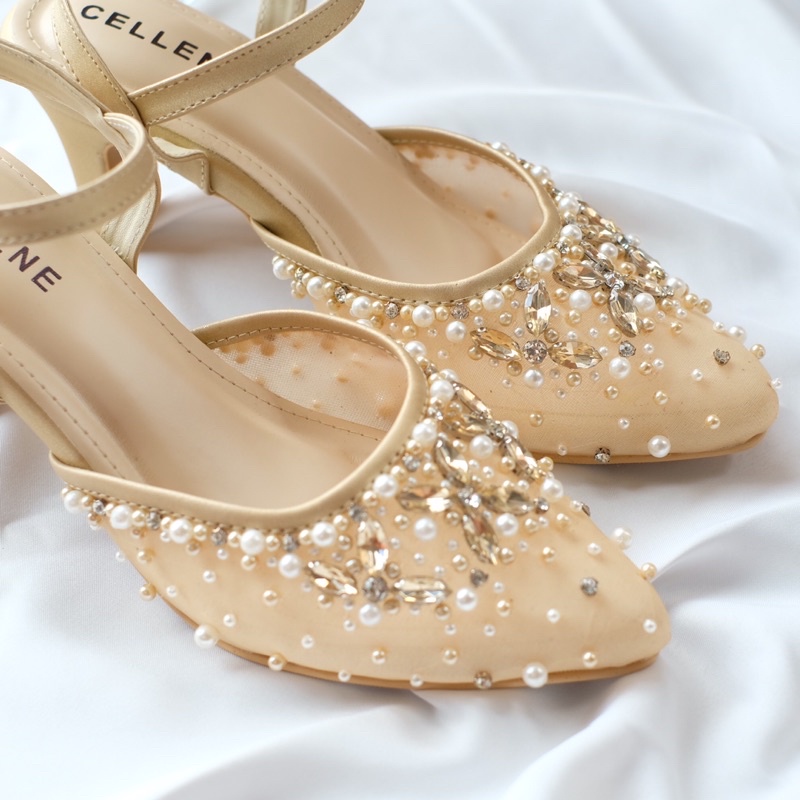 𝗖𝗘𝗟𝗟𝗘𝗡𝗘 Binka Let Beads / wedding shoes sepatu pengantin 7cm gold