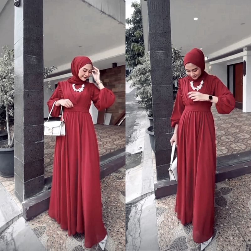 SHAMARA DRESS CERUTY ARMANY FULL FURRING/VEREN MAXY FREE BELT/FASHION MUSLIM WANITA M L XL/GAUDY MAXY/GAMIS KEKINIAN/FAR MOSLEMSTORE