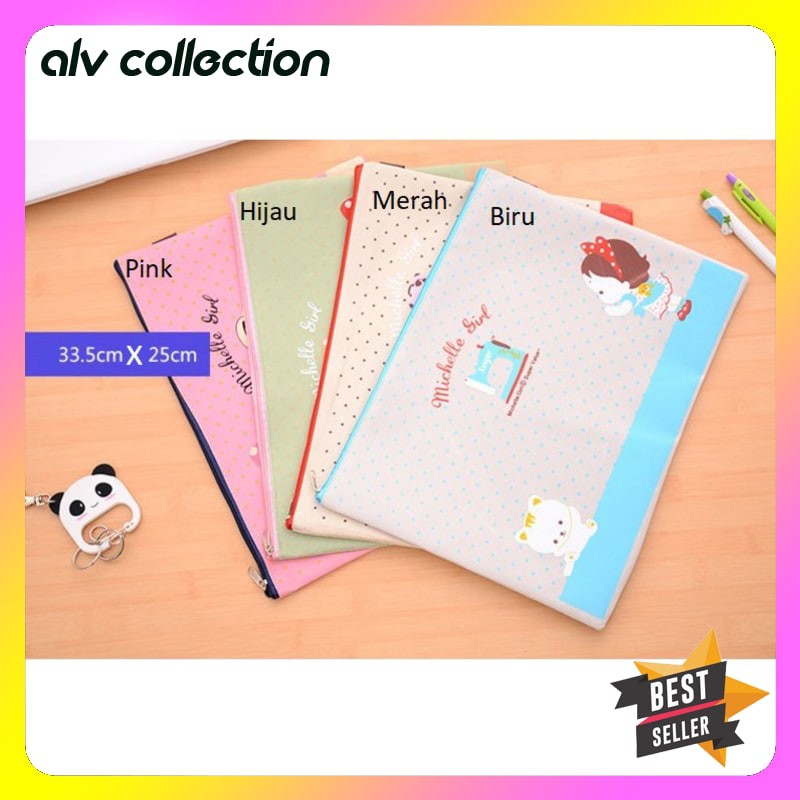 

ALV PF16 MICHELLE GIRL PORTABLE A4 FILE STORAGE POUCH BAG TEMPAT BUKU ALAT TULIS
