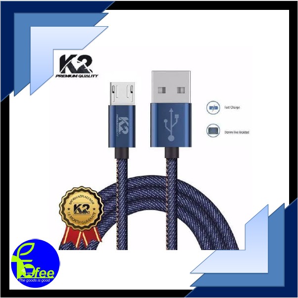 [IMPORT] K2 Kabel Data Denim Premium Quality  Micro USB 2A II 3.5mm