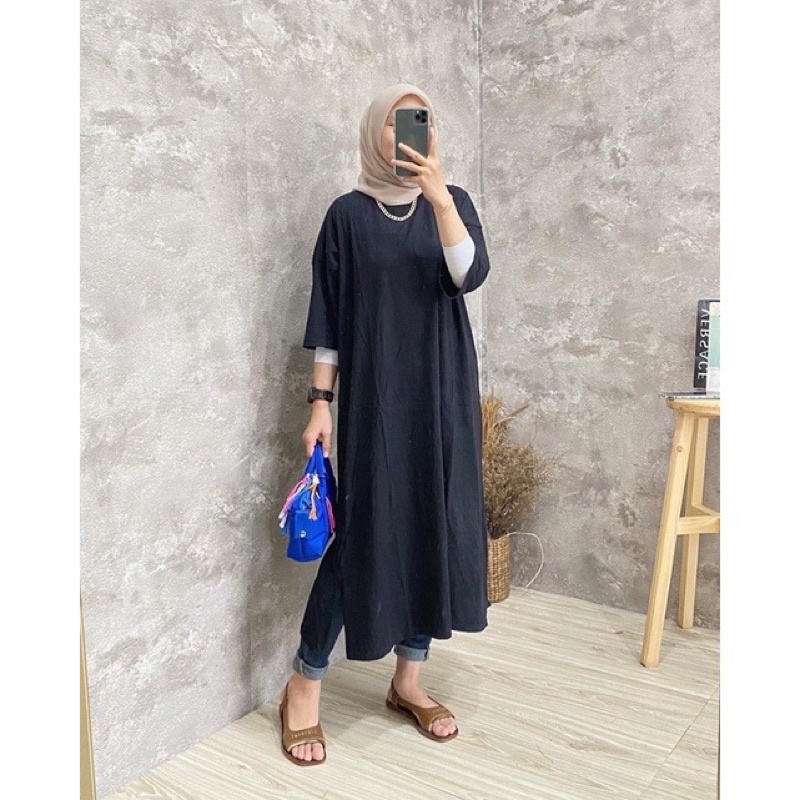 Kyla Dress Shirt (kaos dress) | mididress kaos | tunik kaos | MENDY DRESS BASIC OVERSIZED PANJANG LONG KAOS DRESS TSHIRT POLOS KATUN KAOS TUNIK SIMPLE KOREAN