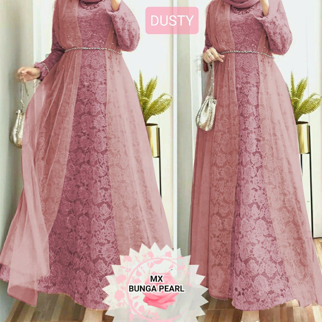 MX BUNGA PEARL GAMIS FASHION WANITA / BAJU PESTA /BRUKAT IMPORT ORIGINAL /MUTIARA TEMBAK