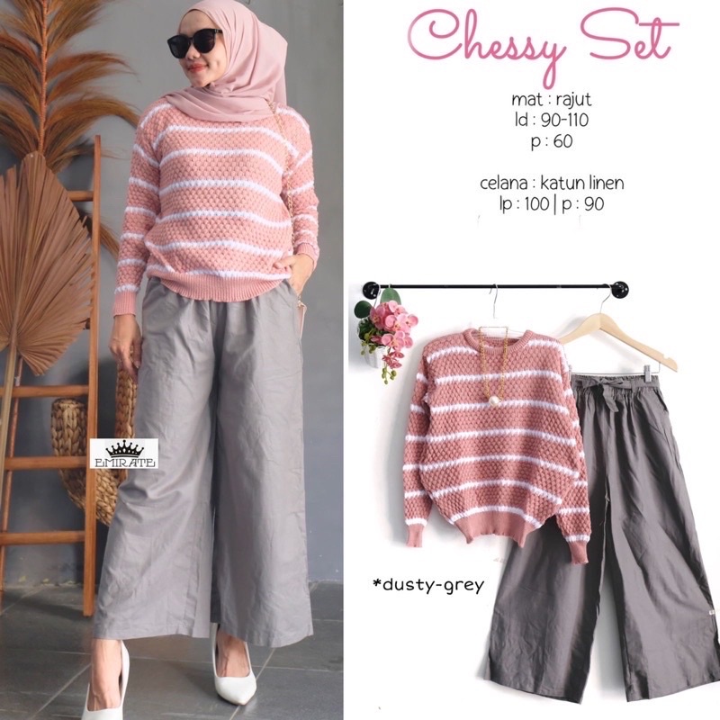 CHESSY SET + KESSIE SET  ( ATASAN + CELANA ) / BEST SELLER / BISA COD-Dusty - grey