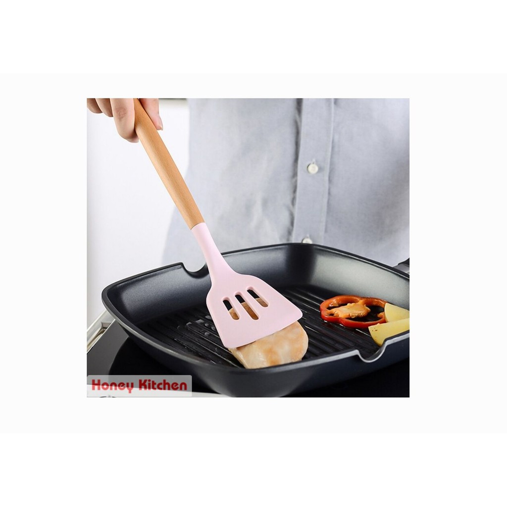 HONEY KITCHEN PREMIUM SILICONE KITCHEN UTENSIL SET 11 PCS GAGANG KAYU