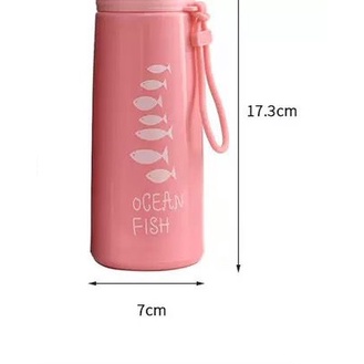 LDS BM5 Botol Minum Kaca Ocean Fish 360ml / Minnow Cup Tumbler / Botol Minum Ocean Fish Import / Tumbler Botol Minum Kaca Bening Cover Plastik Motif Ikan