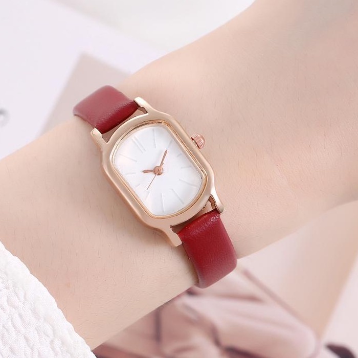 PA Jam Tangan Quartz Strap Rubber PU Analog Casual Gaya Retro Wanita Persegi Watch Korean Fashion Balok RM048