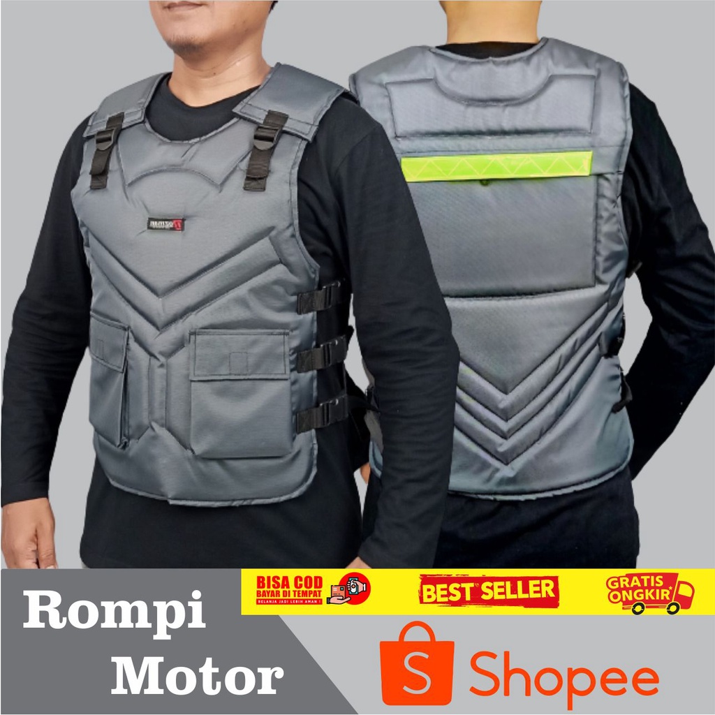 Rompi Motor Keren Cocok Untuk Touring Pelindung Dada Anti Angin Body Protector-Cordura Grey