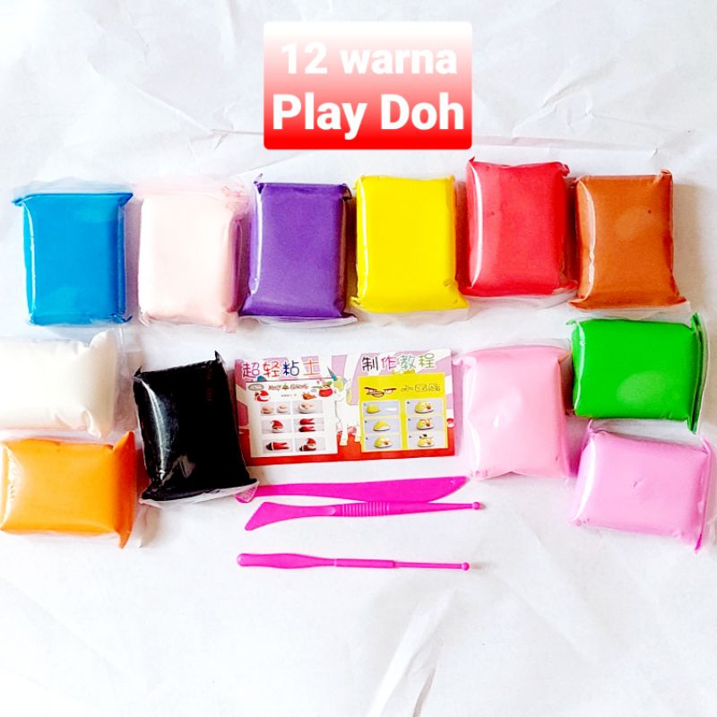 Super clay Paket Mainan Edukasi Polymer Clay super Soft mainan Clay playdoh mainan Anak Perempuan Mainan Anak Laki Laki Sensori  set mainan play doh 12 warna Super Clay Slime