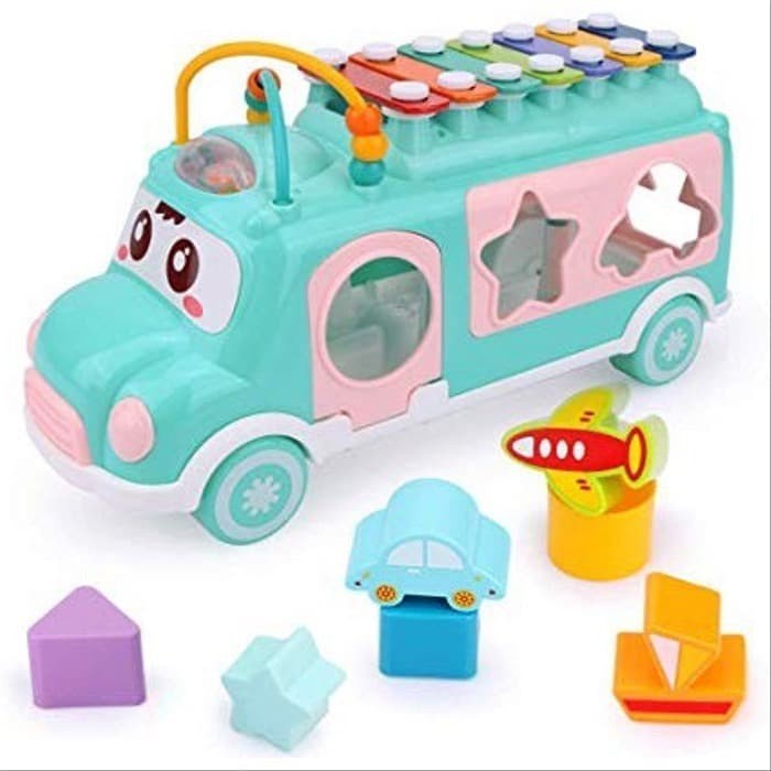 Mainan Anak Edukasi Bayi Mobil 2IN1 XYLOPHONE PUZZLE HAPPY BUS MX009 ST Belajar Mengenal Bentuk Shape &amp; Musik Nada - Kado Hadiah Ulang Tahun Usia 3 4 5 6 7 Bulan 1 2 3 Tahun