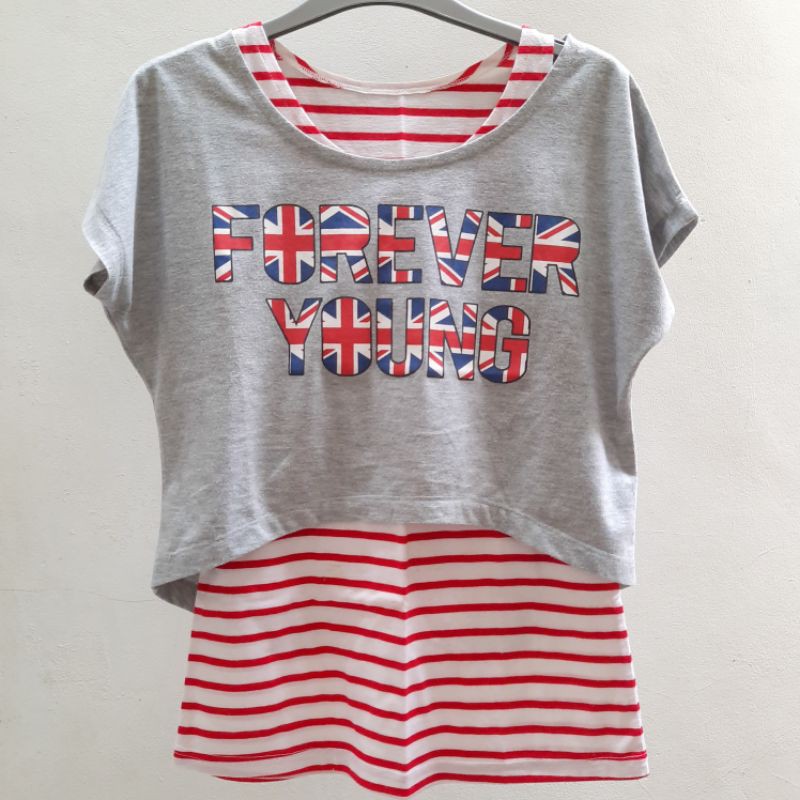 kaos wanita/set baju forever young/ kaos wanita/ kaos baju preloved/kaos rumah/setelan wanita