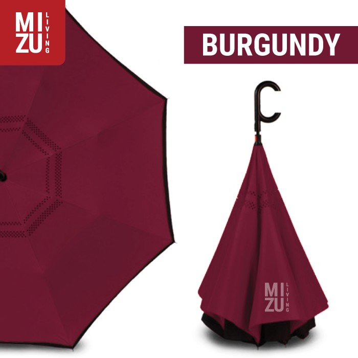 Payung Terbalik Kazbrella POLOS Payung Mobil Reverse Umbrella Gagang C-BURGUNDY