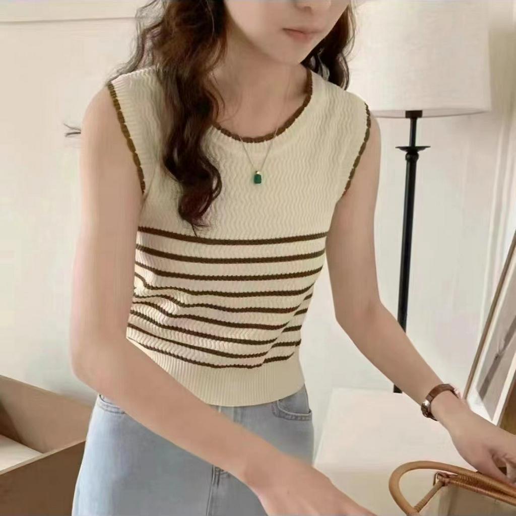 Claire Tanktop Stripes Top Knit - Atasan Rajut Wanita Import TM (70156)