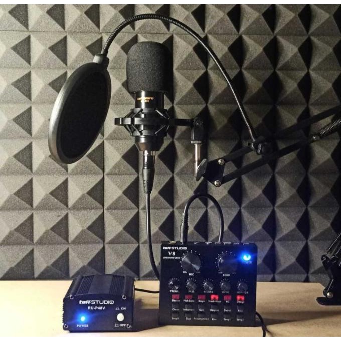 Paket Super Murah Mikrofon BM 800 FULL SET Soundcard V8s Phantom Power